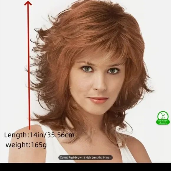 Stylish Red-Brown Layered Wig, 14 inches, - Picture 3 of 5